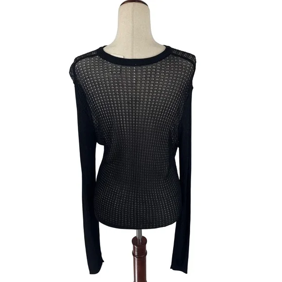 Free People Black Sheer Knit Long Sleeve Top‎ Lightweight Layering Size L - Picture 3 of 10